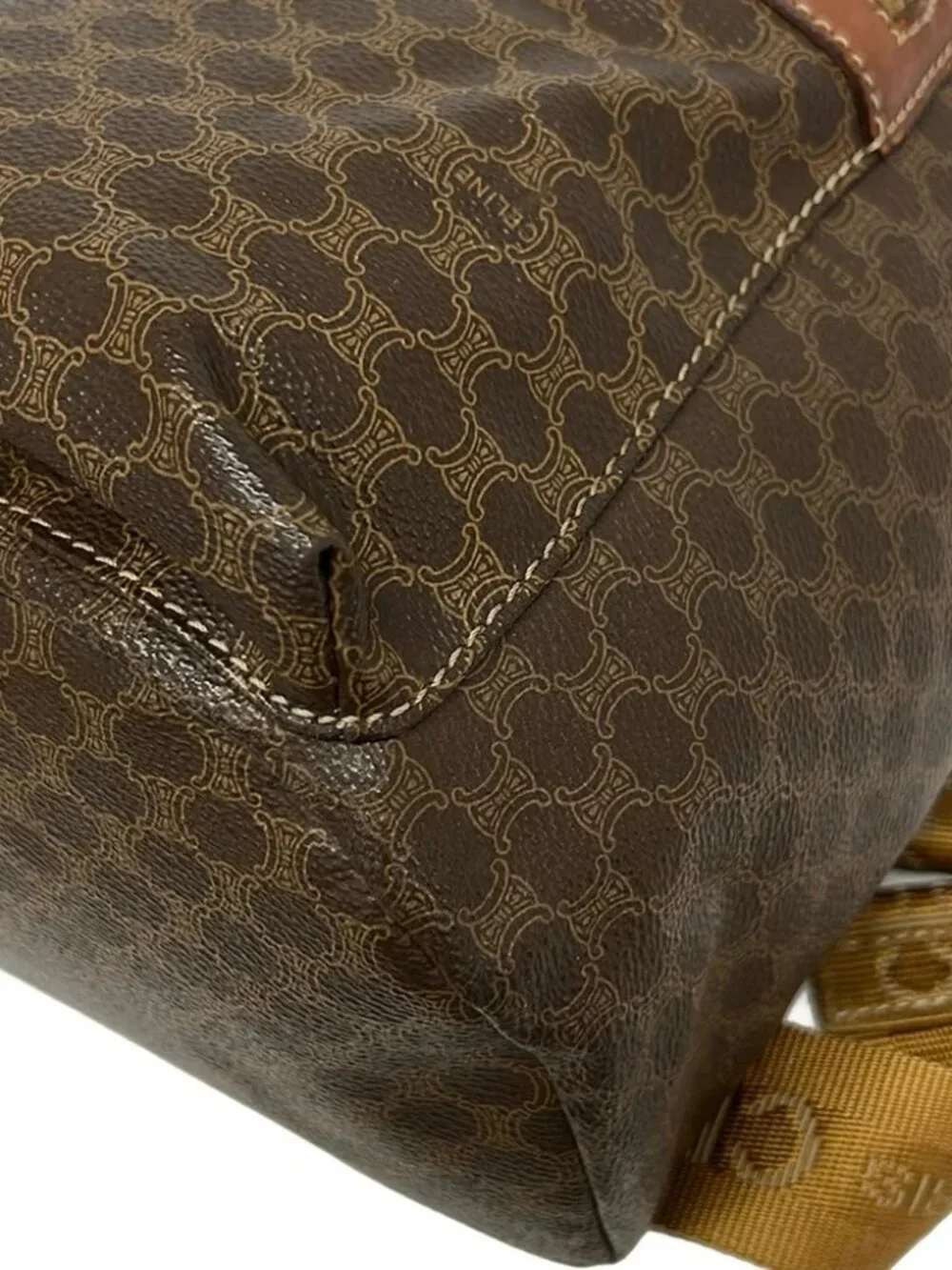 CELINE Macadam Dark Brown Beige Brown PVC Leather Backpack